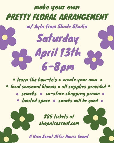 Shade Studio: Pretty Floral Arrangement Workshop April 13th