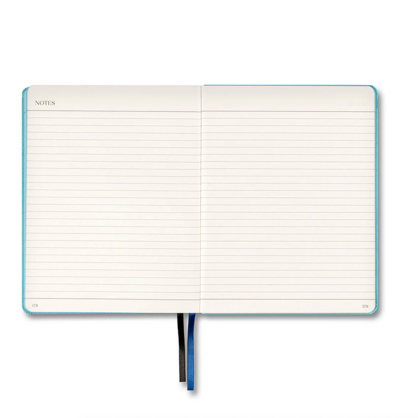 Open notebook with lined pages on a white background