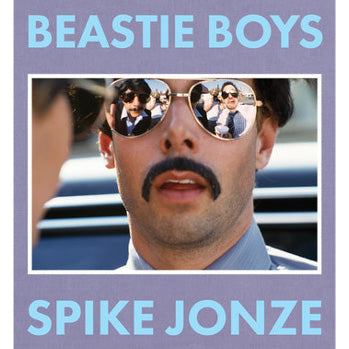 beastie boys book spike jones purple and blue colors mand with sunglasses and mustash cover 